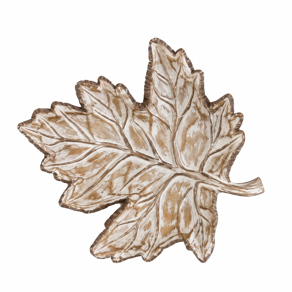 Medium White Washed Resin Leaf Tray | Details Panamá