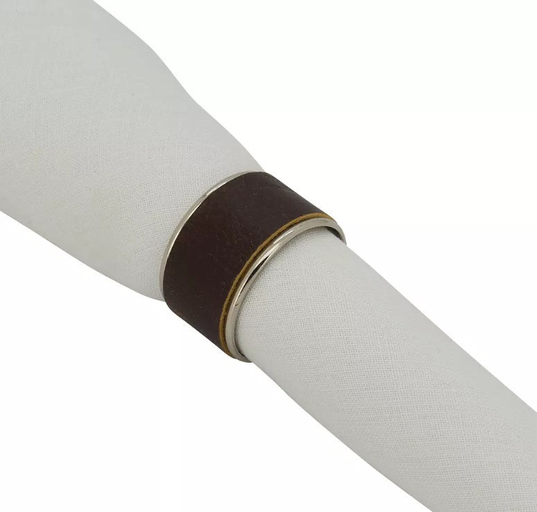 Black Leather W/ Silver Edge Napkin Ring