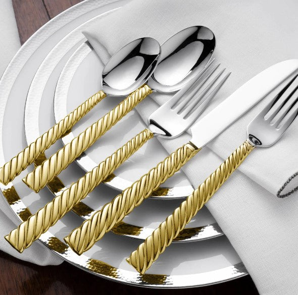 Twist 5 Piece Flatware Set - Gold