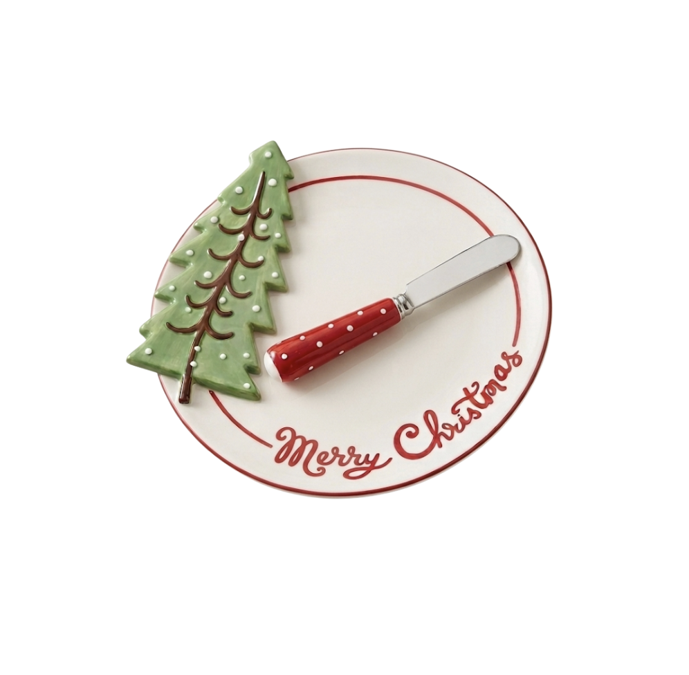 Merry Christmas Tree Plate W/Spreader