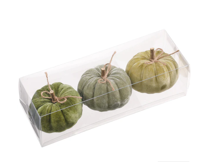 Shades Of Green Velvet Pumpkins S/3