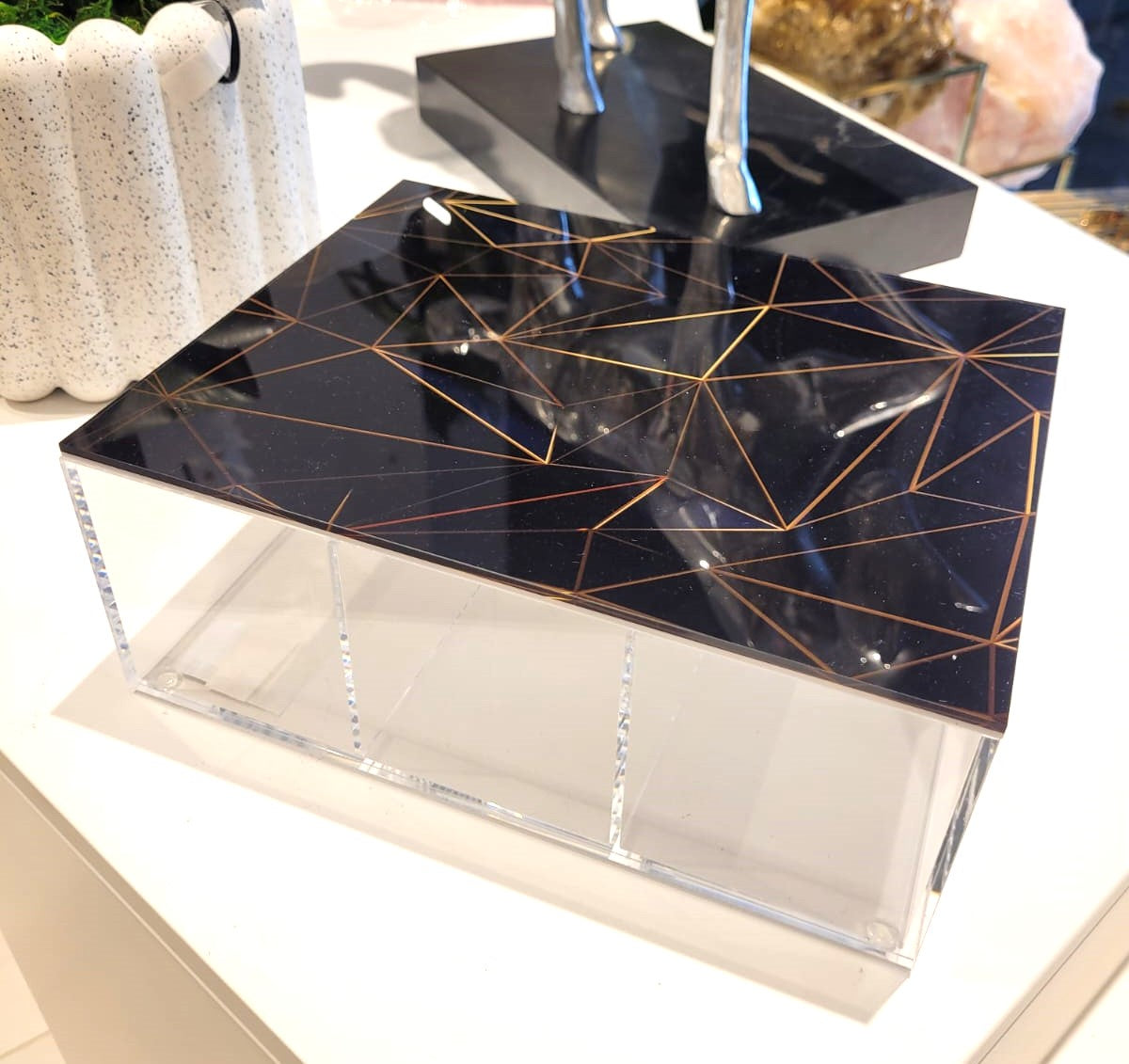 Small Tea Box /Black With Gold Lines