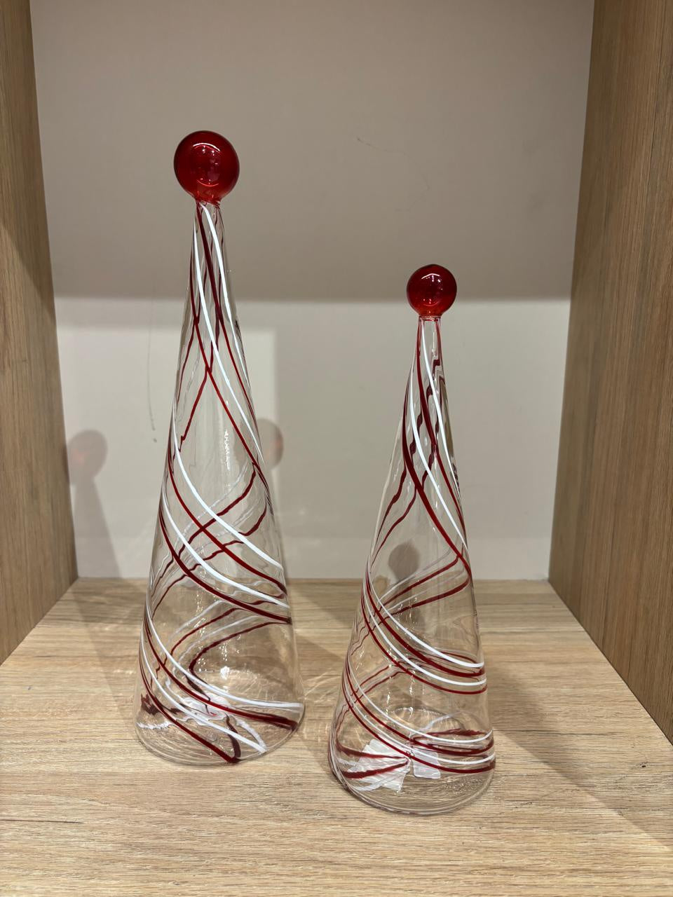 Swirl Design Red & White Glass Trees