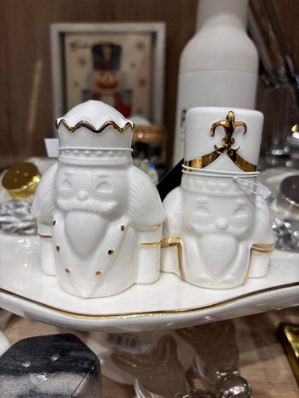 Nutcracker Salt & Pepper Shakers - White/Gold
