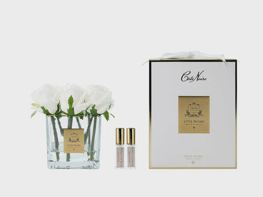 Couture Square 9 Roses Buds - Ivory White - Gold Badge