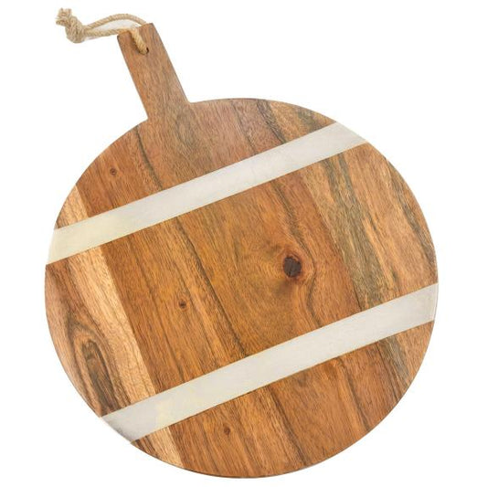 Round Acacia Wood Serving Board W/ White Stripes | Details Panamá