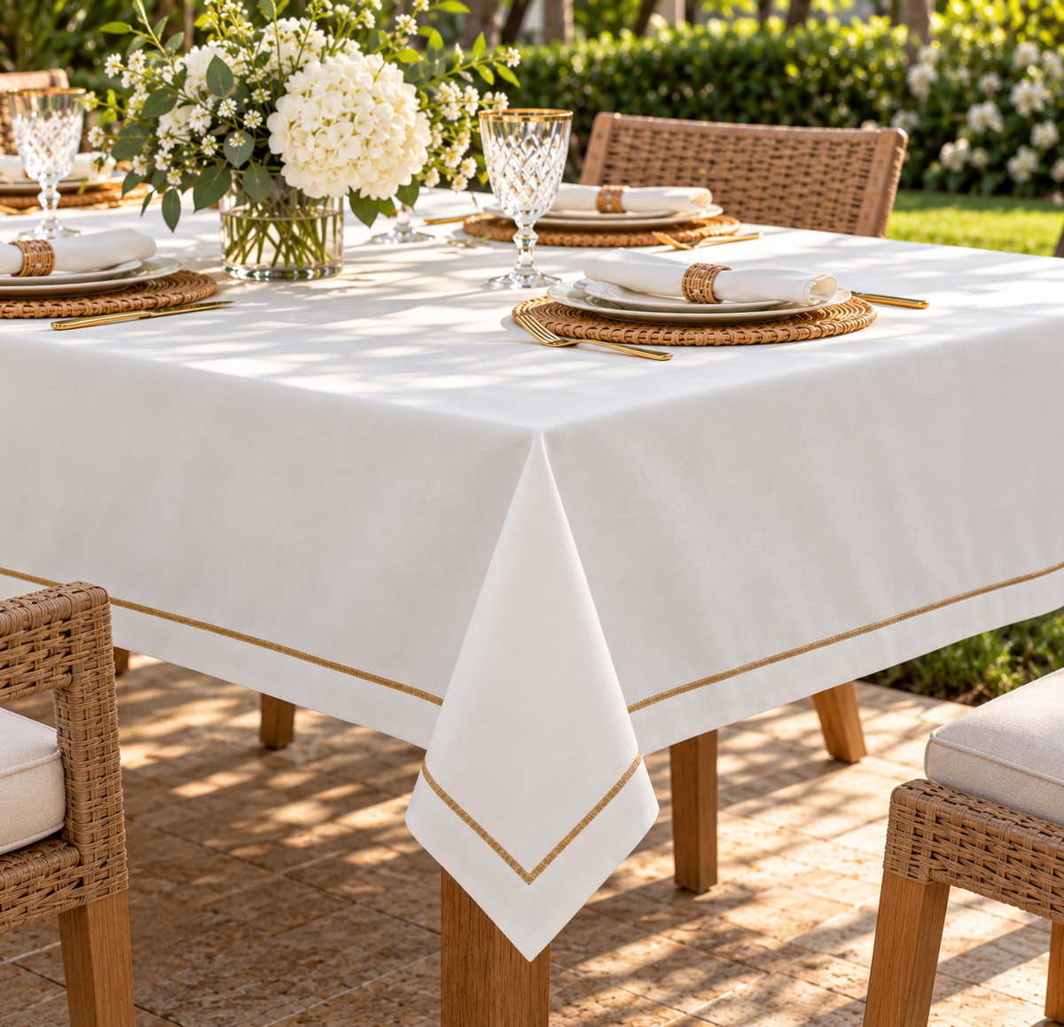 Gold Double Stitched Line Tablecloths | Details Panamá