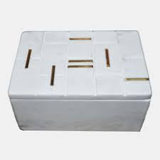 White & Gold Marble Box With Brass Inlay