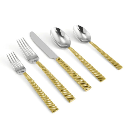 Twist 5 Piece Flatware Set - Gold | Details Panamá