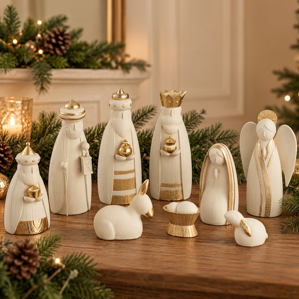 9 Figures Beige & Gold Nativity Set