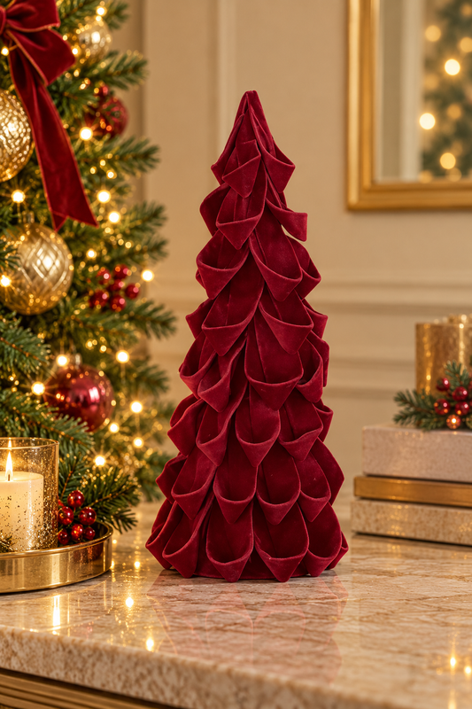 Red Velvet Ribbon Cone Trees | Details Panamá