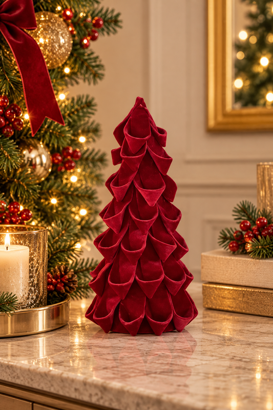 Red Velvet Ribbon Cone Trees | Details Panamá