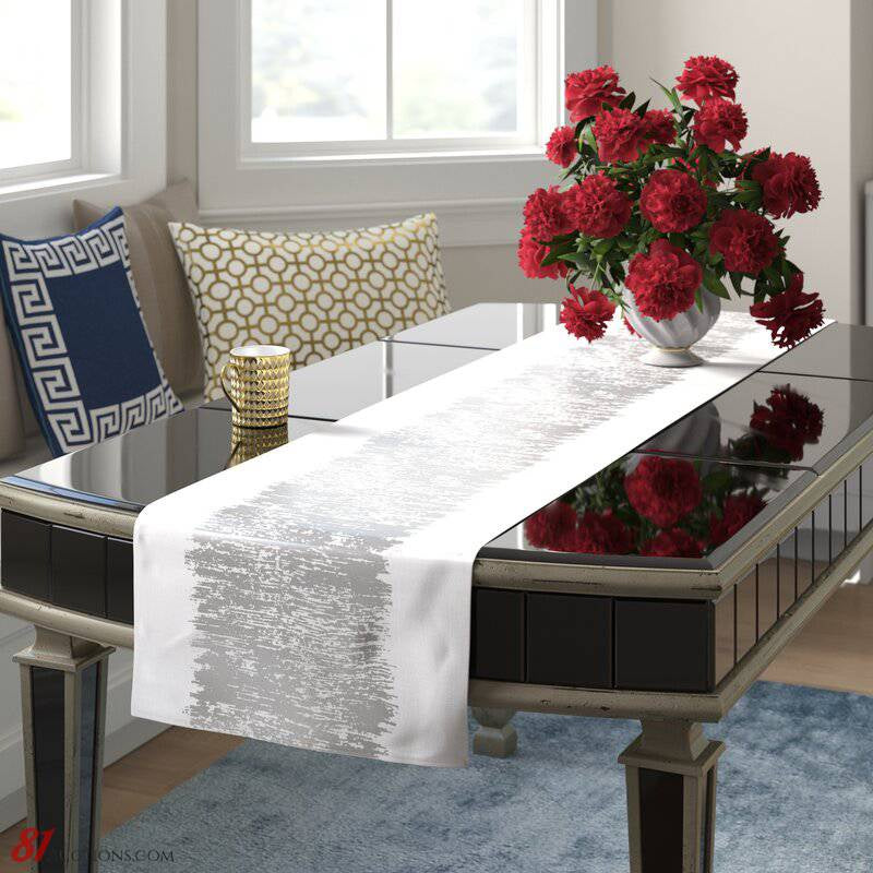 Silver Metallic Banded Design Runner