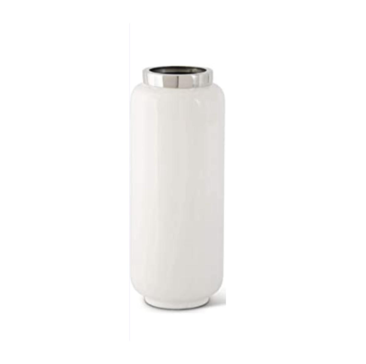 White Enameled Vases w/Silver Rim