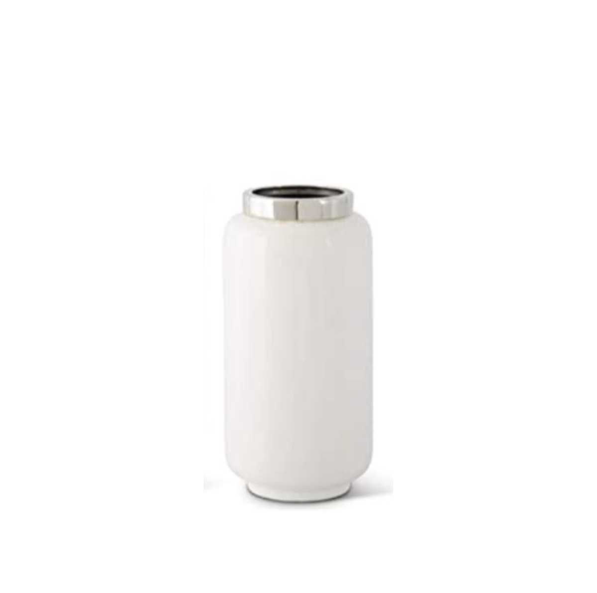 White Enameled Vases w/Silver Rim