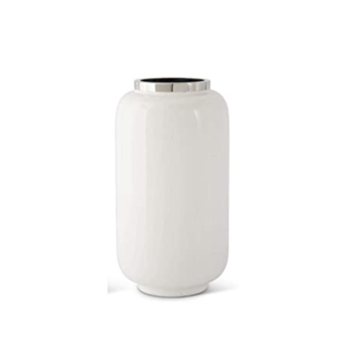 White Enameled Vases w/Silver Rim