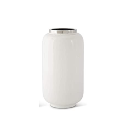 White Enameled Vases w/Silver Rim