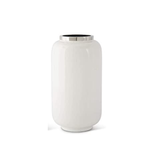 White Enameled Vases w/Silver Rim | Details Panamá